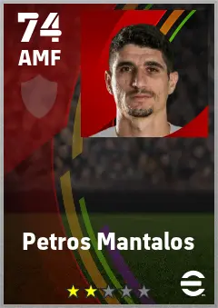 Petros Mantalos eFootball 2026 player card — 74 OVR AMF