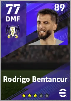 Rodrigo Bentancur eFootball 2026 player card — 77 OVR DMF