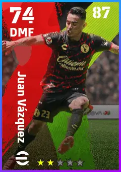 Juan Vazquez eFootball 2026 player card — 74 OVR DMF