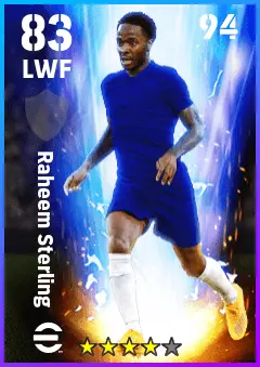 Raheem Sterling eFootball 2026 player card — 83 OVR LWF