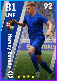 Harvey Barnes eFootball 2026 player card — 81 OVR LMF