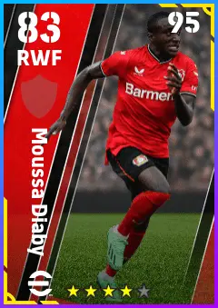 Moussa Diaby eFootball 2026 player card — 83 OVR RWF