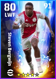 Steven Bergwijn eFootball 2026 player card — 80 OVR LWF