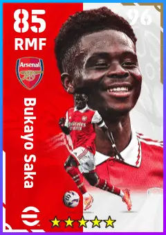 Bukayo Saka eFootball 2026 player card — 85 OVR RMF