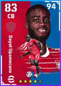 Dayot Upamecano eFootball 2026 player card — 83 OVR CB