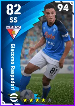 Giacomo Raspadori eFootball 2026 player card — 82 OVR SS