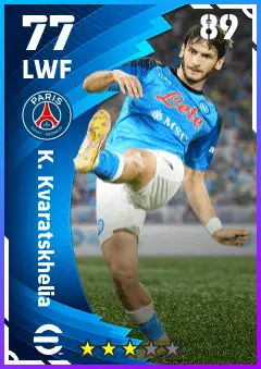 K. Kvaratskhelia eFootball 2026 player card — 77 OVR LWF