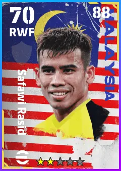 Safawi Rasid eFootball 2026 player card — 70 OVR RWF