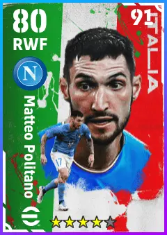 Matteo Politano eFootball 2026 player card — 80 OVR RWF