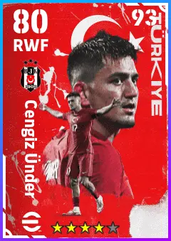 Cengiz Under eFootball 2026 player card — 80 OVR RWF