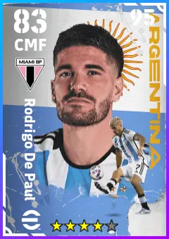 Rodrigo De Paul eFootball 2026 player card — 83 OVR CMF