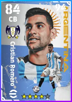 Cristian Romero eFootball 2026 player card — 84 OVR CB