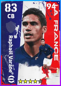 Raphael Varane eFootball 2026 player card — 83 OVR CB
