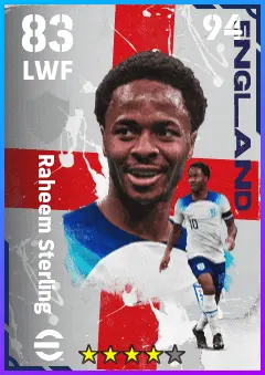 Raheem Sterling eFootball 2026 player card — 83 OVR LWF
