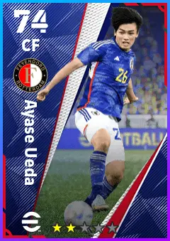 Ayase Ueda eFootball 2026 player card — 74 OVR CF