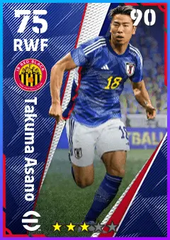 Takuma Asano eFootball 2026 player card — 75 OVR RWF