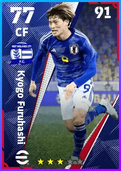 Kyogo Furuhashi eFootball 2026 player card — 77 OVR CF