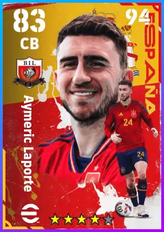 Aymeric Laporte eFootball 2026 player card — 83 OVR CB