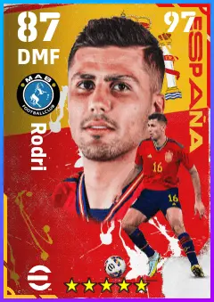 Rodri eFootball 2026 player card — 87 OVR DMF