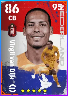Virgil van Dijk eFootball 2026 player card — 86 OVR CB