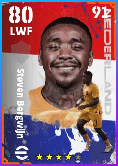 Steven Bergwijn eFootball 2026 player card — 80 OVR LWF