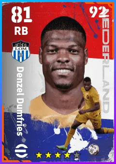 Denzel Dumfries eFootball 2026 player card — 81 OVR RB