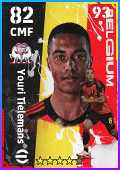 Youri Tielemans eFootball 2026 player card — 82 OVR CMF