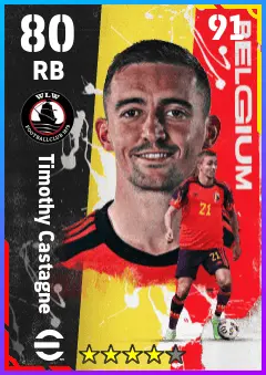Timothy Castagne eFootball 2026 player card — 80 OVR RB