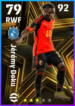 Jeremy Doku eFootball 2026 player card — 79 OVR RWF