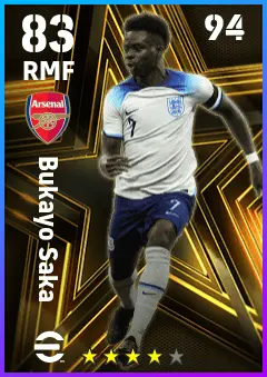 Bukayo Saka eFootball 2026 player card — 83 OVR RMF