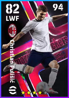 Christian Pulisic eFootball 2026 player card — 82 OVR LWF