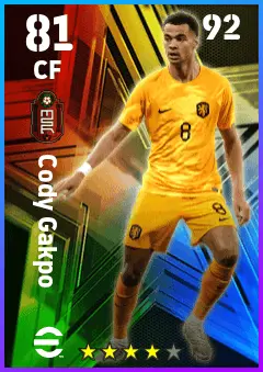 Cody Gakpo eFootball 2026 player card — 81 OVR CF