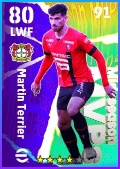 Martin Terrier eFootball 2026 player card — 80 OVR LWF