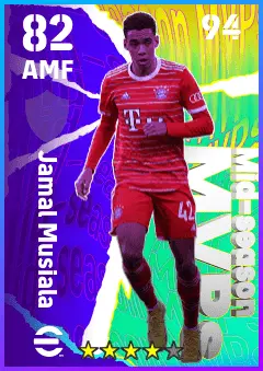 Jamal Musiala eFootball 2026 player card — 82 OVR AMF