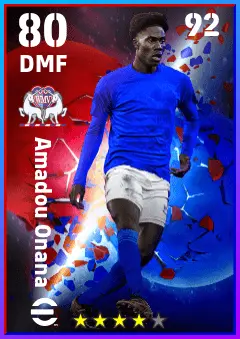 Amadou Onana eFootball 2026 player card — 80 OVR DMF
