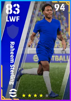 Raheem Sterling eFootball 2026 player card — 83 OVR LWF