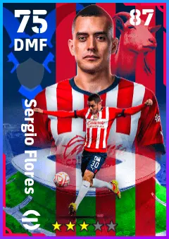 Sergio Flores eFootball 2026 player card — 75 OVR DMF