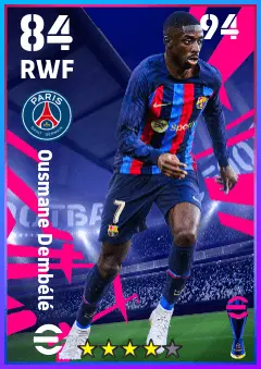 Ousmane Dembele eFootball 2026 player card — 84 OVR RWF