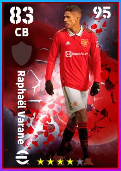 Raphael Varane eFootball 2026 player card — 83 OVR CB