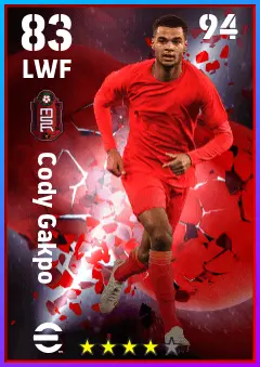 Cody Gakpo eFootball 2026 player card — 83 OVR LWF
