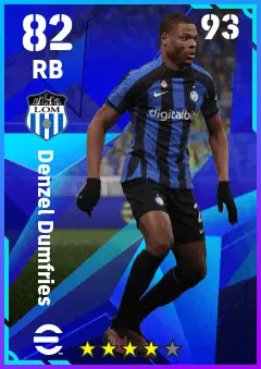 Denzel Dumfries eFootball 2026 player card — 82 OVR RB