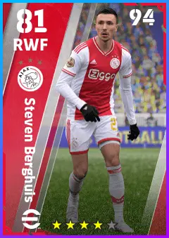 Steven Berghuis eFootball 2026 player card — 81 OVR RWF