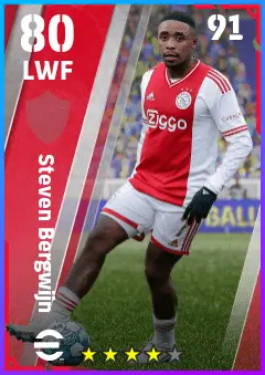 Steven Bergwijn eFootball 2026 player card — 80 OVR LWF