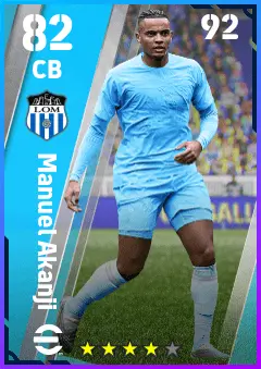 Manuel Akanji eFootball 2026 player card — 82 OVR CB
