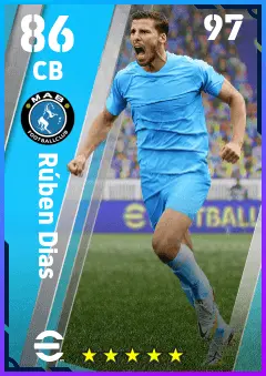Ruben Dias eFootball 2026 player card — 86 OVR CB