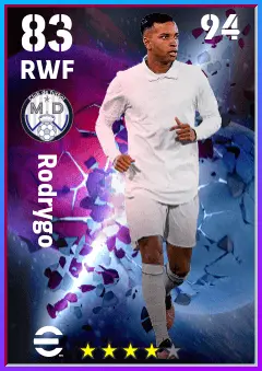 Rodrygo eFootball 2026 player card — 83 OVR RWF
