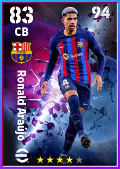 Ronald Araujo eFootball 2026 player card — 83 OVR CB