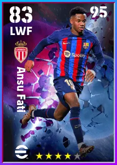 Ansu Fati eFootball 2026 player card — 83 OVR LWF