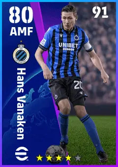 Hans Vanaken eFootball 2026 player card — 80 OVR AMF