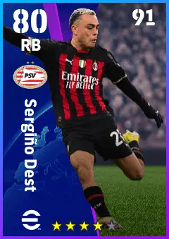 Sergino Dest eFootball 2026 player card — 80 OVR RB